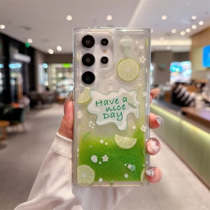 Floating Quicksand Lemon Peach Case for Samsung S23 S24 S25 Ultra Phone Cover Glitter Pink Green Moving Sand Liquid Funda Coque