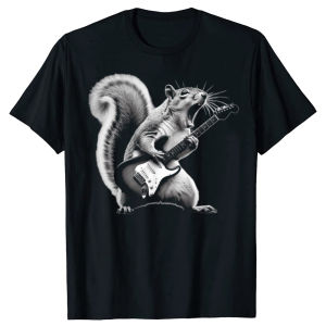 Funny Squirrel Playing Guitar Rock and Roll T-shirt Men Womens Fashion Casual Tshirt  Loose Oversized T Shirt Summer