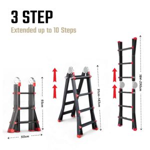 3 STEP Black Transformable Telescopic Extendable Ladder Heavy Duty Aluminium Alloy Thickened Ladder Multi-purpose Foldable Ladder