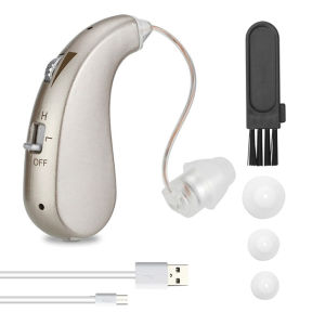 Noise Reduction Rechargeable Ear Hearing Aid with Charging Case Adjustable Behind Ear BTE Hearing Amplifiers