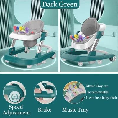 Beige Baby walker Anti-O-Leg Foldable Portable Adjustable Height baby walker With Music Learning Walker Baby Gear Walkers