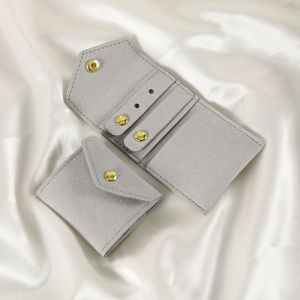Snap Button Mini Jewelry Storage Bag Foldable Travel Jewelry Organizer Microfiber Leather Mini Case Bag
