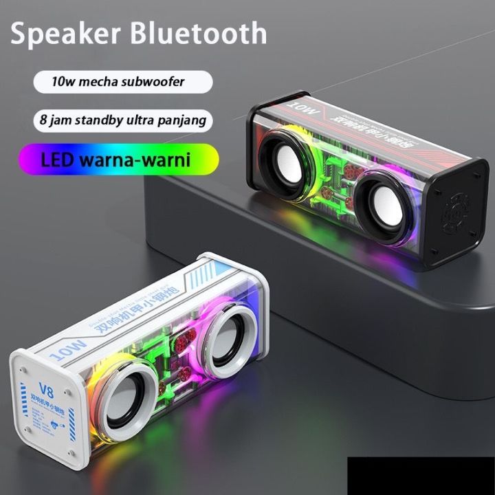 Speaker Bluetooth Extra Bass Transparart Case RGB Light Dual Speaker ...