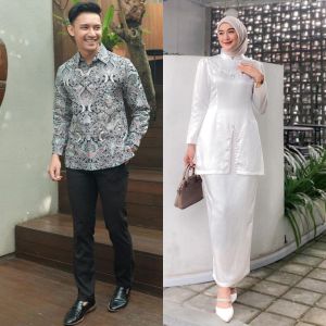 Couple Fayra Oneset Kurung Melayu Malaysia Mix Payet Setelan Wanita dan Kemeja Batik Kondangan Kekinian