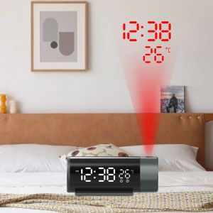 MILDPETAL 180 ° Có thể xoay Đồng hồ báo thức kỹ thuật số chiếu Bộ điều chỉnh độ sáng Màn hình LED Đồng hồ để bàn điện tử Di động USB Máy chiếu bàn điện tử Phòng ngủ