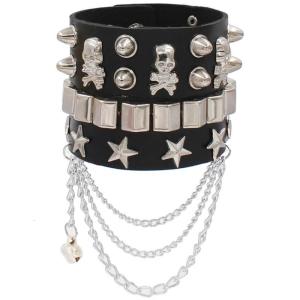 2Pcs Double Layer pu Wristband Bracelet with Skull Rivets Gothic Rock Bracelet for Men Women Couple Streetwear