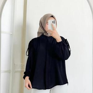 Gavi Blouse Crincle Airflow Polos Model Bahi Serut Kemeja Wanita Full Kancing Busui Friendly Outfit OOTD Casual Kondangan Kuliah