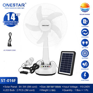 Solar electric fan 14 inch rechargeable 2 LED lights 220V AC desktop electric fan outdoor fan solar light standard portable electric fan small electric fan sale promo with solar panel heavy duty fan