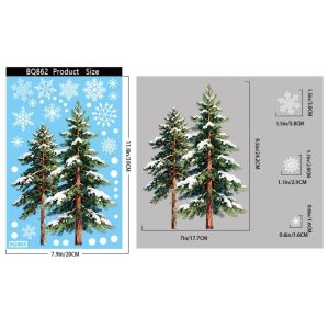 XINQUJIANG 4 Sheets Waterproof Christmas Tree Static Cling Decal Removable Static DIY Xmas Party Door Stickers Festive Atmosphere Small Snowflakes Glass Window Sticker Festive Decorations