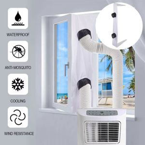 LUSIT Double Opening Portable Air Conditioner Window Seal Easy Install Weatherproof Fabric Adjustable Sealing Cloth Shrink Rope Window Vent Kit For Push Up Windows