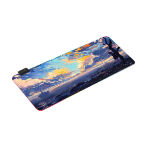 แผ่นเมาส์สำหรับเล่นเกมส์อะนิเมะขนาดใหญ่พร้อมไฟ LED สำหรับคอมพิวเตอร์แผ่นแผ่นรองโน้ตบุ๊กฐานยางธรรมชาติกันลื่นขอบเย็บ