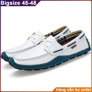 Giày mọi da thật đế âm giày lười big size cỡ lớn 45 46 47 48 cho nam chân to. Mens wide moccasins for fat feet.