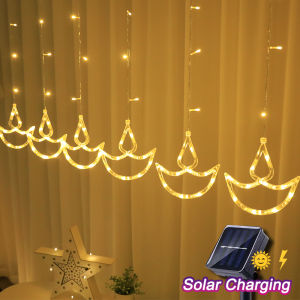 Solar 4M deepavali light 8modes LED Diwali lcicle Light Curtain lamp outdoor Fairy Lights deepavali decoration