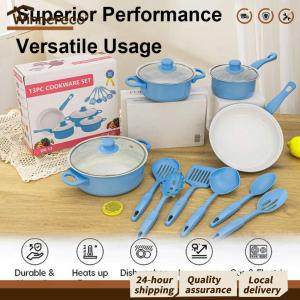 [Winnereco Flagship Mall] 12-Piece Non-Stick Cookware Set Milk Pot Maifan Stone Frying Pan with Lid Cooking Pot Set Stackable Pot Set for All Hob
