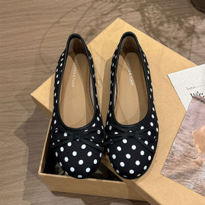 Free Shipping Bow-Knot Polka Dot Flats For Women 2026 Autumn New Korean Style Soft-Soled Comfortable Shallow-Toe Casual Shoes