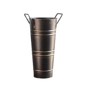 FORESTRY Round Tin Flower Bucket Durable Creative Retro Tin Barrel Beer Barrel with Handles Wrought Vase Home Decor
