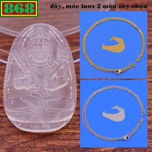 Mặt dây chuyền Phật Hư không tạng mã não trắng 2.2 x 3.6cm 2.9 x 4.5cm kèm vòng cổ dây chuyền inox + móc inox Phật bản mệnh