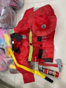 Set trang phục hóa trang lính cứu hỏa cho bé áo khoác và phụ kiện lính cứu hộ trẻ em Halloween