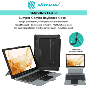 NILLKIN BUMPER COMBO Wireless Bluetooth Backlit Keyboard Case Samsung Galaxy Tab S10 S9 FE Plus S8 Plus S7 FE Plus 5G Camera Smart Flip Case Cover