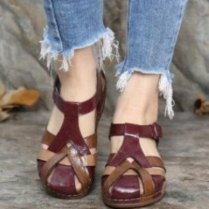 Free Shipping Summer Hollow-Out Sandals New WomenS Style Retro Round-Toe Wedge Heel Available In Large Sizes