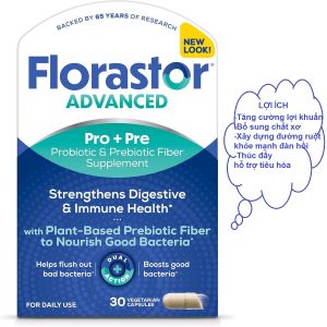 Thực phẩm bổ sung men vi sinh Florastor ADVANCED Pro + Pre Probiotic & Prebiotic Fiber Supplement 30 VEGETARIAN CAPSULES của Mỹ