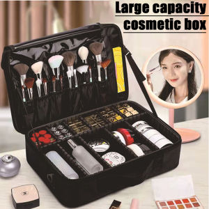 มืออาชีพสามชั้นกรณีเครื่องสำอางกันน้ำสัก/ทำเล็บมือ/ช่างแต่งหน้ากล่องเครื่องมือผ้าฟอร์ด/หนัง - ของตัวเลือก 3 มือประกอบ