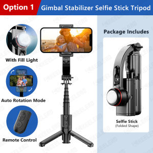 Gimbal Stabilizer Selfie Stick Tripod with Fill Light Bluetooth Wireless Extendable for Samsung Cellphone Smartphone