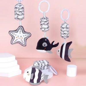 FSFDS Vải nhung lông Lục lạc động vật cho bé Đồ chơi lúc lắc Đen và trắng Chuông treo giường xe đẩy Đồ chơi treo xe đẩy Cuộc Sống biển Đồ chơi chuông Xe đẩy giường Đồ chơi trẻ sơ sinh