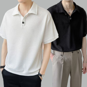 เสื้อโปโลแขนสั้น คอปก สีขาว สไตล์เกาหลี คุณภาพสูง สําหรับผู้ชาย - คุณภาพสูง สําหรับผู้ชาย