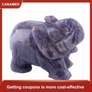 【CANAMEK】 Tượng Voi tượng động vật thạch anh thạch anh tím hoa hồng pha lê tự nhiên STO