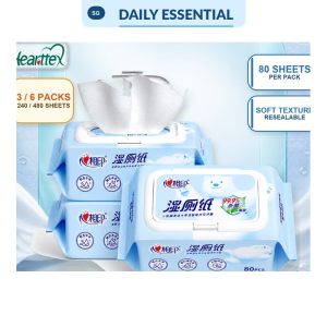 【DAILY ESSENTIAL】 【3/6Packs】心相印Hearttex Wet Toilet Paper 80 Sheets Moist Wipes for Bathroom Personal Cleansing Travel