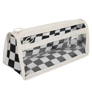 FUTUI Waterproof Checkerboard Pattern Pen Case Transparent PVC Lattice Pencil Bag Storage Pouch Kawai Kids Pencil Cases Student Gifts