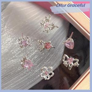 Ditur 6Pcs Fashion Sweet Heart Stud Earrings For Women Girls Personality Fashion Temperament Earrings Jewelry Accessories Gifts