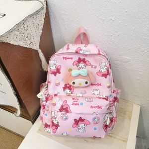 CRNGW Canvas Kuromi Backpack Plush Doll Kitty Cat Children School Bag Creative Melody Cartoon Shoulders Bag Children
