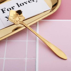 ELFINL Rose Red 8 Diffient Pattern Mixing Spoon Stainless Steel for Sugar Ice Cream Coffee Dessert Tableware Cutlery Set Soup Spoon Teaspoon Flower Spoon Set
