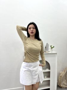 CARLY l Top Wanita Lengan Panjang Tali Serut l Crop Top Perempuan l Long Sleeve Side Scrunched | Hijab Friendly