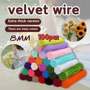 100pcs 8mm DIY Colorful Dense Fuzzy Wire Pipe Cleaner Craft Flower Chenille Stem Handmade DIY Crafts