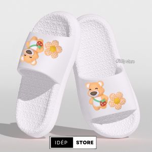 (HCM) Dép bánh mì sticker 3D hoạt hình Gấu Hoa cute (Form nhỏ) DL263 Dép quai ngang nữ siêu nhẹ chống nước thời trang