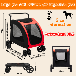 【SG Stock】Pet Stroller Foldable Washable Dog Cat Carrier 4 Wheels Lightweight Trolley Dog Cat Stroller