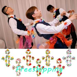 baoxue 4Pcs set Hawaiian Flower Leis Garland Necklace Wreath Petal Headband Bracelet Beach Party Decor Wedding Dressing Accessories