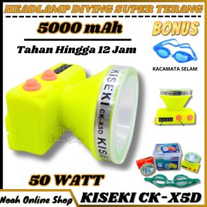 Senter Kepala Selam Kiseki CK-X5D ( GRATIS KACAMATA SELAM ) Headlamp 50 Watt cahaya Putih tahan sampai 12 jam | Senter Kepala Super Terang 50W | Senter Selam | Headlamp Super Terang ~ Noah Online Store