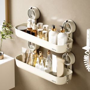 PTPT Punch Free Suction Cup Shelf Wall Mounted Plastic Shower Storage Rack Durable Removable Corner Storage Shelf for Home