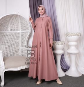 Gamis Madina Laura Katun Toyobo Polos Casual Dress Wanita Kekinian//Fashion Muslim