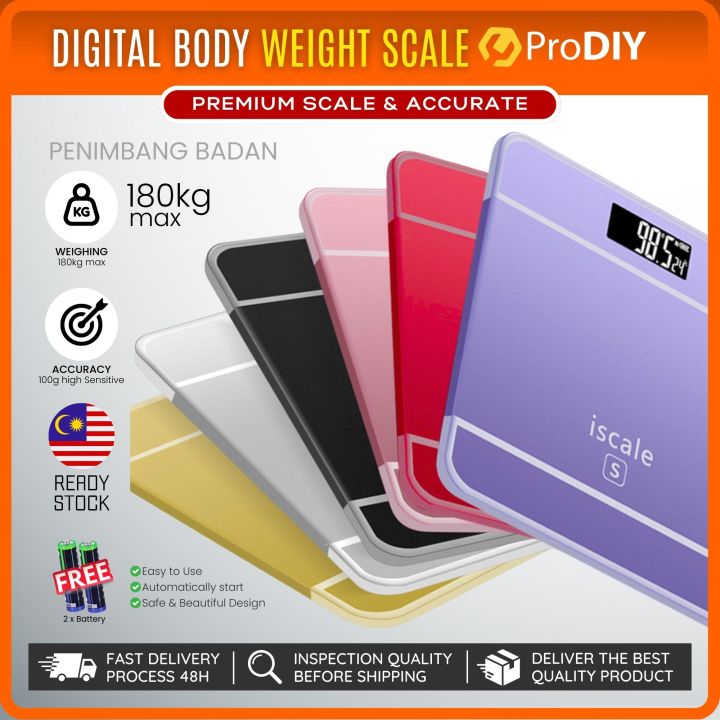 PRODIY READY STOCK Scale Weight Body Accurate LCD Display Weighing Scale Digital Penimbang Berat Badan iScale 体重秤 2017B