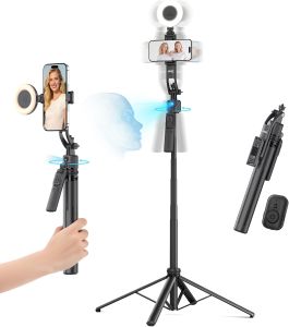Acer Gadget Auto Face Tracking Tripod for iPhone/Cell Phone/Android/Camera with Light and Remote 64" No App 360 ° Rotating Tripod Selfie Stick for Tiktok YouTube Vlog Live Streaming Video Recording