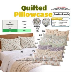 Quilted Pillowcase 2PCS Set | Floral Printed Cushion Cover | Soft Cotton Polyester Fabric | Zip Closure | Flexible Fit
