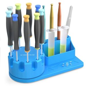 DIVATEN 360 Degree Rotating Screwdriver Organizer Aluminum Alloy Multi-Slot Structure Tool Storage Rack Anodized Finish Rotating Tool Stand Electronics Repair