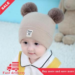 [COD] Mùa Đông Trẻ Em Ấm Bé Dệt Kim Mũ Với Pom Pom Trẻ Em Đan Beanie Mũ Rắn Màu Trẻ Sơ Sinh Hat Cho Bé Trai Cô Gái