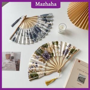 Mazhaha Chinese Japanese Style Silk Fan Folding Fan Wedding Fan Art Gifts Dance Hand Fan Vintage Bamboo Folding Hand Held Flower Fan