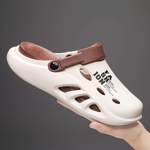 Jerry.JK รองเท้ารูระบายอากาศสำหรับผู้ชาย 5CMพื้นหนา ป้องกันกลิ่นป้องกันการลื่น มีรูและแผ่นกันลื่นรองเท้าสำหรับกิจกรรมกลางแจ้งรองเท้าแตะชายหาดสำหรับเล่นกีฬากลางแจ้ง